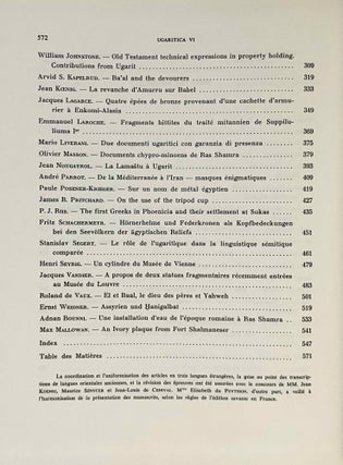 Ugaritica. Etudes relatives aux découvertes de Ras Shamra. Vol. I, II, III, IV, V & VI.