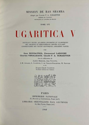 Mission de Ras Shamra, tome XVI. UGARITICA V. Nouveaux textes accadiens, Hourrites et Ugaritiques des archives et bibliothèques privées d'Ugarit, commentaire des textes historiques (première partie).