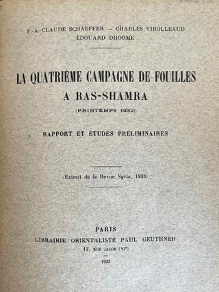 La quatri&egrave;me campagne de fouilles &agrave; Ras Shamra (printemps 1932). Rapport et &eacute;tudes pr&eacute;liminaires.[newline]M5498-02.jpeg