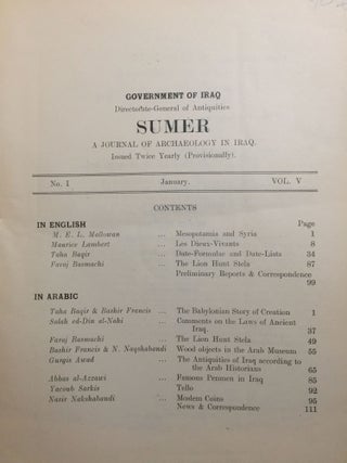 Sumer. A journal of archaeology and history in Iraq. Vol. V. No 1, january 1949.[newline]M5530-01.jpg