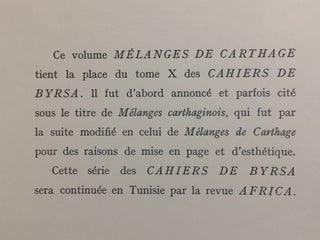 CAHIERS DE BYRSA. Tomes I à IX. + Mélanges de Carthage. Collection complète: 1951-1965[newline]M5592-06.jpg
