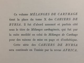 CAHIERS DE BYRSA. Tomes I à IX. + Mélanges de Carthage. Collection complète: 1951-1965