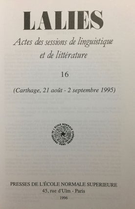 Lalies. Actes des sessions de linguistique et de littérature, 16. (Carthage, 21 août-2 septembre 1995).[newline]M5622-01.jpg