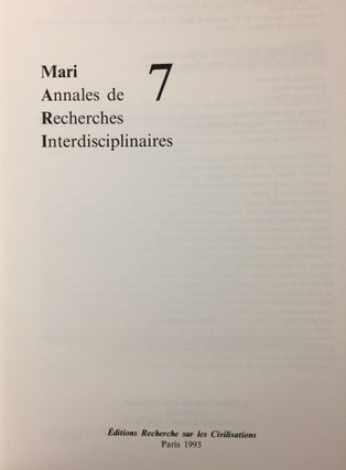 Mari, 7. Annales de recherches interdisciplinaires.[newline]M5627-01.jpg