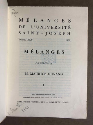 Mélanges offerts à M. Maurice Dunand. Tomes I & II (complete set)[newline]M5630a-03.jpg