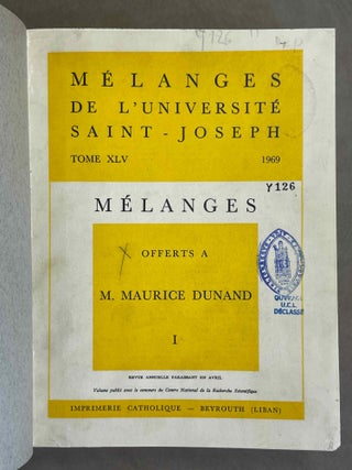 Item #M5630b Mélanges offerts à M. Maurice Dunand. Tome I. DUNAND Maurice[newline]M5630b-00.jpeg