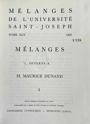 Mélanges offerts à M. Maurice Dunand. Tome I.[newline]M5630b-03.jpeg
