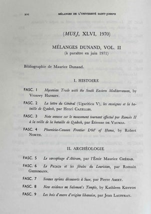Mélanges offerts à M. Maurice Dunand. Tome I.