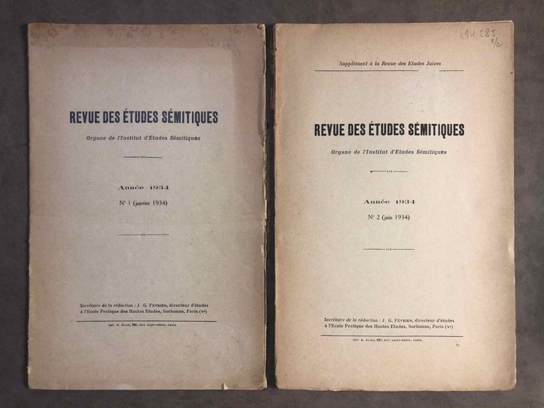 Item #M5634 Revue des études sémitiques. Année 1934. AAE - Journal - Single issue.[newline]M5634.jpg
