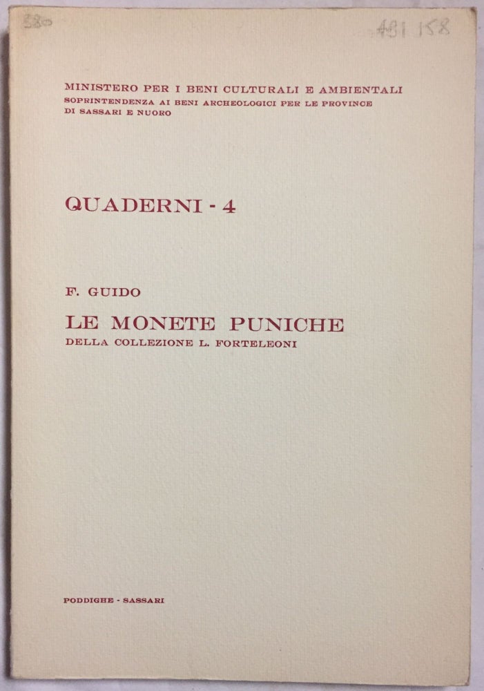 Item #M5675 Le monete puniche della collezione Lorenzo Forteleoni. GUIDO Francesco.[newline]M5675.jpg
