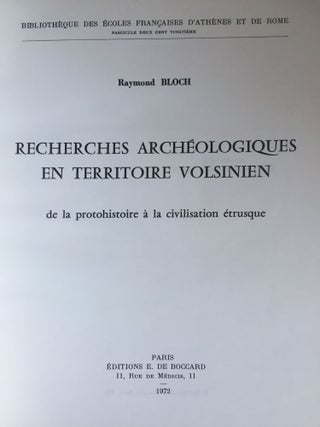Recherches archéologiques en territoire volsinien de la protohistoire à la civilisation étrusque