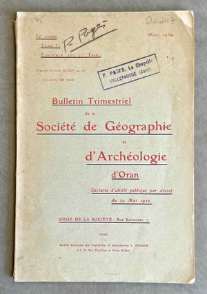 Item #M5937 Bulletin trimestriel de la Société de Géographie et d'Archéologie d'Oran. Tome...[newline]M5937-00.jpeg