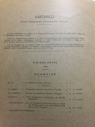 Karthago. Revue trimestrielle d'archéologie africaine. Tome VI[newline]M5949-01.jpg