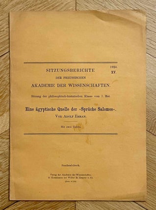 Item #M5976a Eine ägyptische Quelle der Sprüche Salomos. ERMAN Adolf
