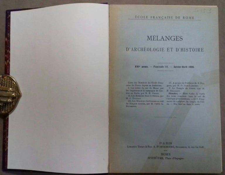 Item #M6145 Mélanges d'Archéologie et d'Histoire. XVIe année - 1896. Fasc. I-V. AAE - Journal - Single issue.[newline]M6145.jpg