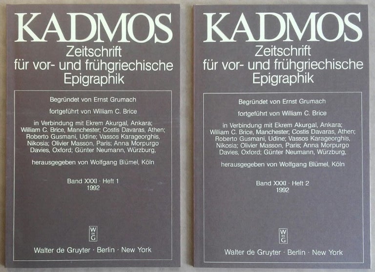 Item #M6181 Kadmos. Zeitschrift für vor- und frühgriechische Epigraphik. Band XXXI. 1992. AAE - Journal - Single issue - BRICE William C.[newline]M6181.jpg