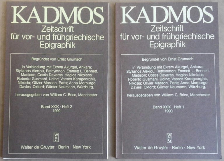 Item #M6182 Kadmos. Zeitschrift für vor- und frühgriechische Epigraphik. Band XXIX. 1990. AAE - Journal - Single issue - BRICE William C.[newline]M6182.jpg