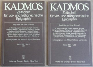 Item #M6183 Kadmos. Zeitschrift für vor- und frühgriechische Epigraphik. Band XXX. 1991. AAE -...