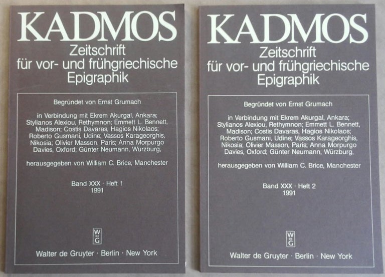 Item #M6183 Kadmos. Zeitschrift für vor- und frühgriechische Epigraphik. Band XXX. 1991. AAE - Journal - Single issue - BRICE William C.[newline]M6183.jpg
