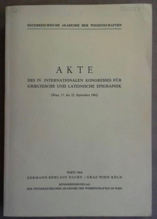 Item #M6190 Akte des IV. Internationalen Kongresses für Griechische und Lateinische Epigraphik,...[newline]M6190.jpg