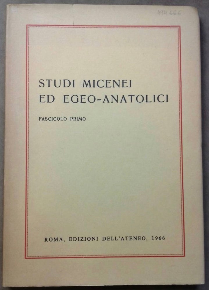 Item #M6260 Studi Micenei ed Egeo-Anatolici. Fascicolo primo. [newline]M6260.jpg