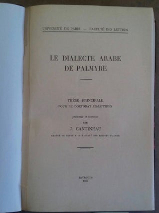 Item #M6281 Le dialecte arabe de Palmyre, tomes I & II. Suivi de Grammaire du palmyrénien...[newline]M6281.jpg