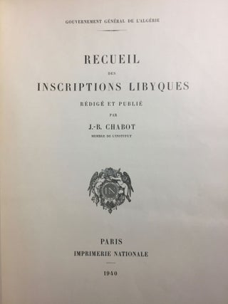 Recueil des inscriptions libyques. Premier fascicule. (N° 1-917). Texte et planches (complete set)[newline]M6283-02.jpg