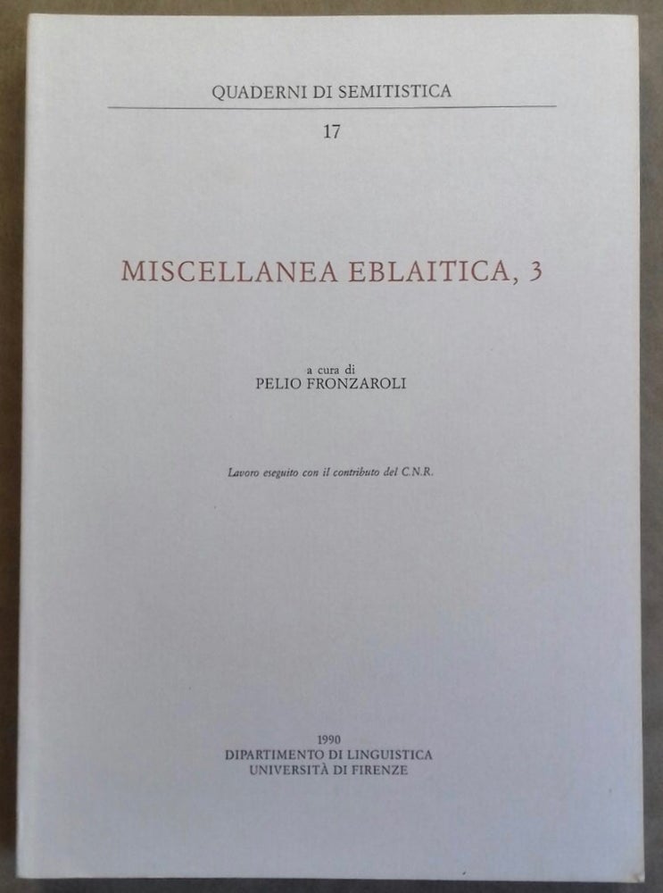 Item #M6298 Miscellanea eblaitica, 3. Il sillabario della quarta fonte della lista lessicale bilingue eblaita. CONTI Giovanni.[newline]M6298.jpg