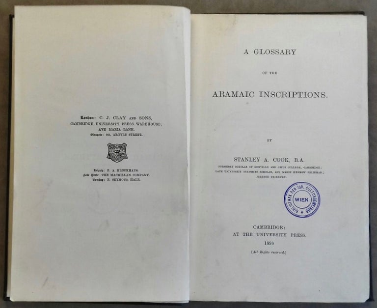 Item #M6299 A glossary of the Aramaic inscriptions. COOK Stanley A.[newline]M6299.jpg