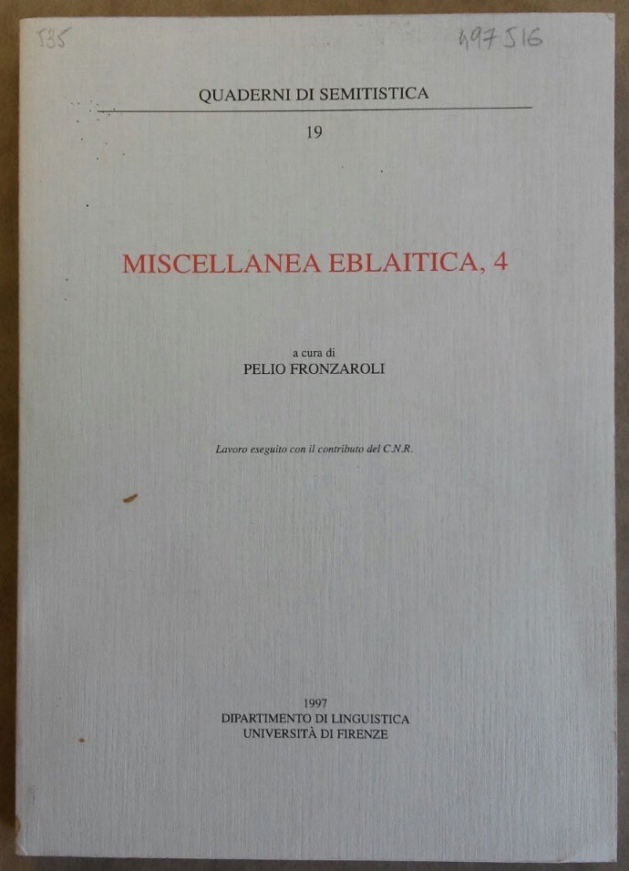 Item #M6310 Miscellanea eblaitica 4. FRONZAROLI Pelio, a cura di.[newline]M6310.jpg