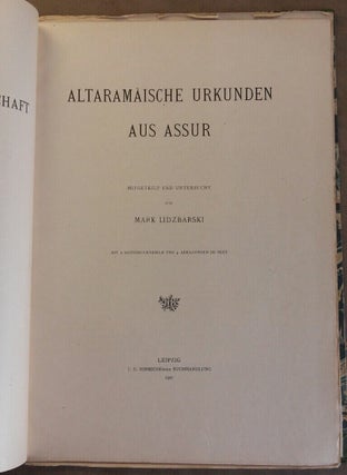 Item #M6324 Altaramäische Urkunden aus Assur. LIDZBARSKI Mark