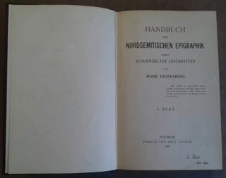 Handbuch der nordsemitischen Epigraphik nebst ausgewählten Inschriften. Band I: Text. Band II: Tafeln (complete set)[newline]M6326-01.jpg