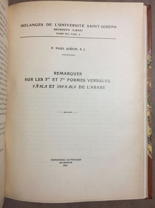 Mélanges de l'Université Saint Joseph, Beyrouth. Réunion de 9 fascicules. 1935-1952.[newline]M6379-06.jpg