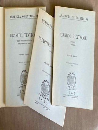 Ugaritic textbook. Grammar, texts in transliteration, cuneiforms selections, glossary, indices. 3 volumes (complete set)[newline]M6385a-01.jpeg