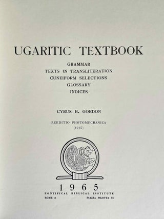 Ugaritic textbook. Grammar, texts in transliteration, cuneiforms selections, glossary, indices. 3 volumes (complete set)[newline]M6385a-03.jpeg
