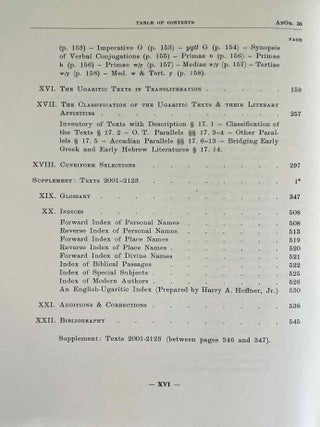 Ugaritic textbook. Grammar, texts in transliteration, cuneiforms selections, glossary, indices. 3 volumes (complete set)[newline]M6385a-11.jpeg