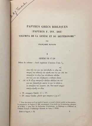 Papyrus grecs bibliques (papyrus F. Inv. 266). Volumina de la Genèse et du Deutéronome. Volume I: Introduction. Volume II: Texte et Planches (complete set)[newline]M6419a-06.jpeg