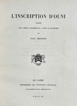 L'inscription d'Ouni. Publiée avec aperçu grammatical, notes et glossaire.