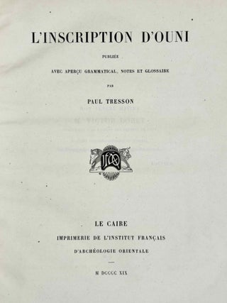 L'inscription d'Ouni. Publi&eacute;e avec aper&ccedil;u grammatical, notes et glossaire.