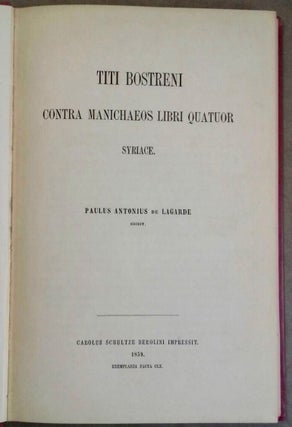 Item #M6428 Titi Bostreni contra Manichaeos libri quatuor. Syriace. LAGARDE Paul, de[newline]M6428.jpg