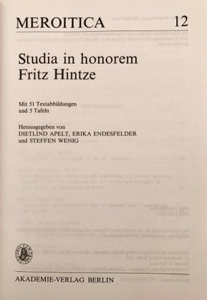 Studia in honorem Fritz Hintze