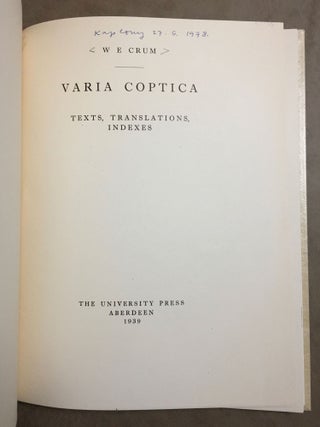 Varia coptica. Texts, Translations, Indexes.