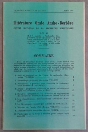 Item #M6606 Littérature Orale Arabo-Berbère. 3e bulletin de liaison. AAE - Journal - Single issue[newline]M6606.jpg