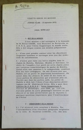 Item #M6628 Compte-rendu de mission (Tunisie 15 août - 16 septembre 1972). ROTH-LALY Arlette[newline]M6628.jpg