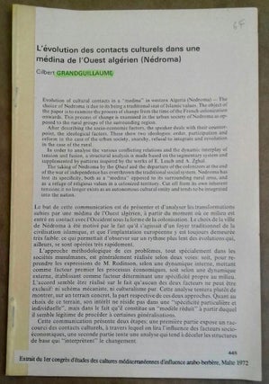 Item #M6630 L'évolution des contacts culturels dans une médina de l'Ouest algérien...