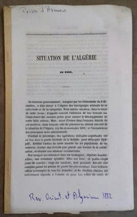 Item #M6635 Situation de l'Algérie en 1851. PRISSE D'AVENNES Emile[newline]M6635.jpg