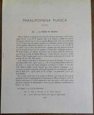 Item #M6640b Paralipomena punica III: La borne de Micipsa. FEVRIER James G[newline]M6640b.jpg