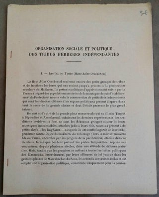 Item #M6691 Organisation Sociale et politique des tribus berbères. MONTAGNE Robert[newline]M6691.jpg