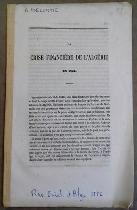 Item #M6698 La crise financière de l'Algérie en 1846. DELORME A[newline]M6698.jpg