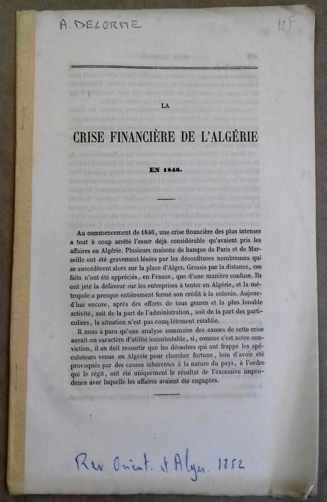 Item #M6698 La crise financière de l'Algérie en 1846. DELORME A.[newline]M6698.jpg